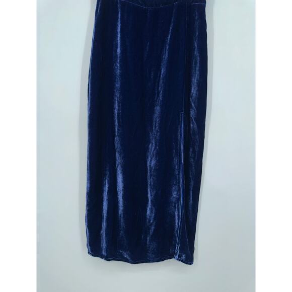 REFORMATION Navy Sleeveless Midi Dress Velvet Square Neck High Slit Danube NWT - Picture 8 of 14